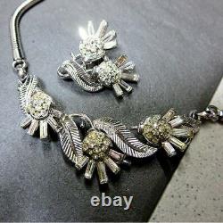VINTAGE ALFRED PHILIPPE crown TRIFARI Silver rhinestone necklace + earring set