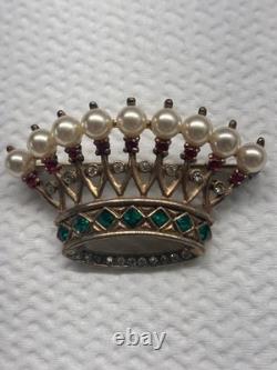VINTAGE CROWN TRIFARI Alfred Philippe sterling silver pearl crown brooch