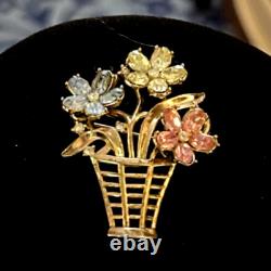 VINTAGE CROWN TRIFARI FRAGONARD FLOWER BASKET BROOCH Alfred Philippe Pastel