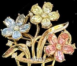 VINTAGE CROWN TRIFARI FRAGONARD FLOWER BASKET BROOCH Alfred Philippe Pastel