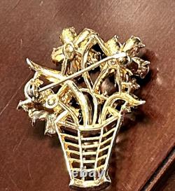 VINTAGE CROWN TRIFARI FRAGONARD FLOWER BASKET BROOCH Alfred Philippe Pastel