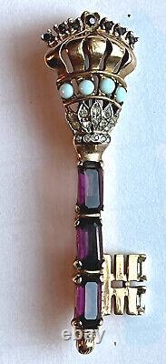 VINTAGE Early Trifari withstones KEY PIN 1950's by Alfred Philippe() hand #