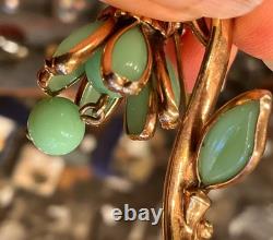 VINTAGE Rare CROWN TRIFARI JADEITE Flower Pin Brooch Alfred Philippe 1950s GLAM