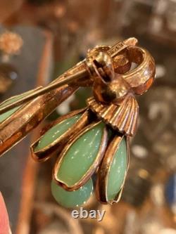 VINTAGE Rare CROWN TRIFARI JADEITE Flower Pin Brooch Alfred Philippe 1950s GLAM
