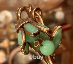 VINTAGE Rare CROWN TRIFARI JADEITE Flower Pin Brooch Alfred Philippe 1950s GLAM