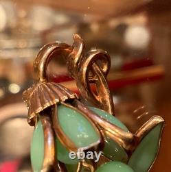 VINTAGE Rare CROWN TRIFARI JADEITE Flower Pin Brooch Alfred Philippe 1950s GLAM