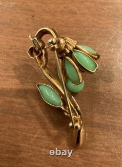 VINTAGE Rare CROWN TRIFARI JADEITE Flower Pin Brooch Alfred Philippe 1950s GLAM