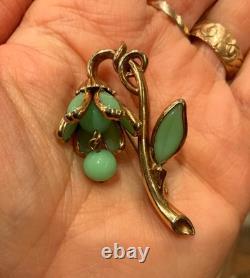 VINTAGE Rare CROWN TRIFARI JADEITE Flower Pin Brooch Alfred Philippe 1950s GLAM