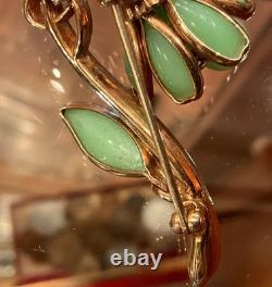 VINTAGE Rare CROWN TRIFARI JADEITE Flower Pin Brooch Alfred Philippe 1950s GLAM