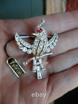 VINTAGE SIGNED CROWN TRIFARI ALFRED PHILIPPE RHINESTONE COCKATOO BIRD PIN with TAG