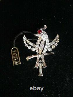 VINTAGE SIGNED CROWN TRIFARI ALFRED PHILIPPE RHINESTONE COCKATOO BIRD PIN with TAG