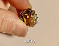 VTG 1930's Crown Trifari Alfred Philippe Faux Topaz Sterling Art Deco RARE HTF