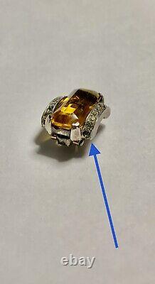 VTG 1930's Crown Trifari Alfred Philippe Faux Topaz Sterling Art Deco RARE HTF