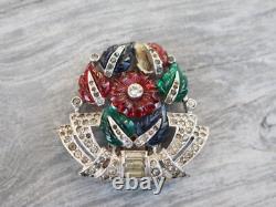VTG 1930s Trifari Alfred Philippe Tutti Frutti Fruit Salad Green Red Flower Clip