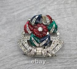 VTG 1930s Trifari Alfred Philippe Tutti Frutti Fruit Salad Green Red Flower Clip