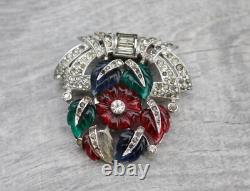 VTG 1930s Trifari Alfred Philippe Tutti Frutti Fruit Salad Green Red Flower Clip