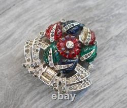 VTG 1930s Trifari Alfred Philippe Tutti Frutti Fruit Salad Green Red Flower Clip