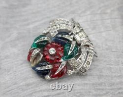 VTG 1930s Trifari Alfred Philippe Tutti Frutti Fruit Salad Green Red Flower Clip