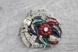 VTG 1930s Trifari Alfred Philippe Tutti Frutti Fruit Salad Green Red Flower Clip