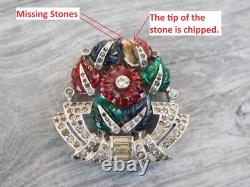 VTG 1930s Trifari Alfred Philippe Tutti Frutti Fruit Salad Green Red Flower Clip