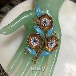 VTG 1940s CROWN TRIFARI Alfred Philippe FRENCH BLUE ENAMEL & Rhnstne FUR CLIP