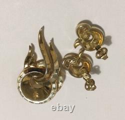 VTG 1940s SIGNED CROWN TRIFARI ALFRED PHILIPPE ABSTRACT BROOCH & EARRINGS SET