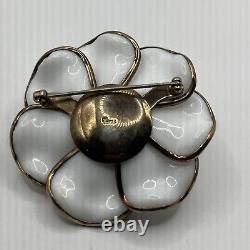 VTG 1950s SIGNED CROWN TRIFARI By ALFRED PHILIPPE Milk Glass Flower Brooch. F