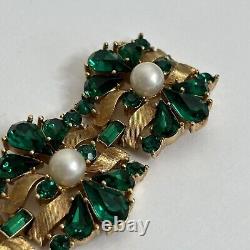 VTG ALFRED PHILIPPE TRIFARI Emerald Green Pearl Rhinestone Gold Ribbon BRACELET