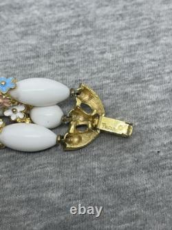 VTG Alfred Philippe CROWN TRIFARI Enamel Flowers Bracelet Clip On Earrings Set
