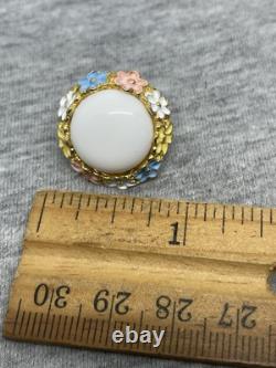 VTG Alfred Philippe CROWN TRIFARI Enamel Flowers Bracelet Clip On Earrings Set