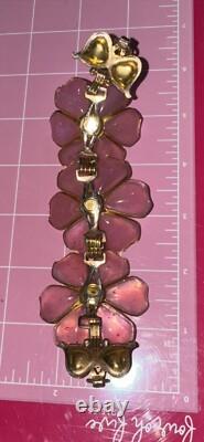 VTG Alfred Philippe Crown Trifari Poured Pink Glass 3large Flowers Bracelet 6.4