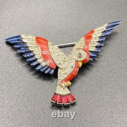 VTG Alfred Philippe Crown Trifari Red Blue Bird Brooch Patriotic Parrot AS IS