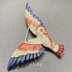 VTG Alfred Philippe Crown Trifari Red Blue Bird Brooch Patriotic Parrot AS IS
