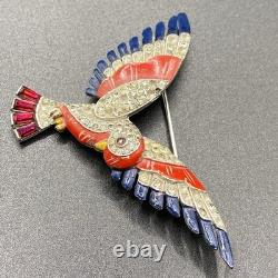 VTG Alfred Philippe Crown Trifari Red Blue Bird Brooch Patriotic Parrot AS IS