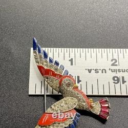 VTG Alfred Philippe Crown Trifari Red Blue Bird Brooch Patriotic Parrot AS IS