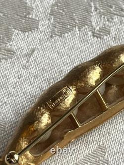 VTG Alfred Philippe Trifari Gold Tone Pea Pod Brooch Faux Pearls & Rhinestones