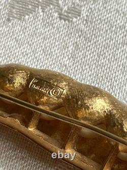 VTG Alfred Philippe Trifari Gold Tone Pea Pod Brooch Faux Pearls & Rhinestones