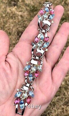 VTG Alfred Philippe Trifari Pat Pend 1930 Book Piece Pastel Rhinestone Bracelet
