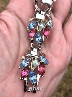VTG Alfred Philippe Trifari Pat Pend 1930 Book Piece Pastel Rhinestone Bracelet