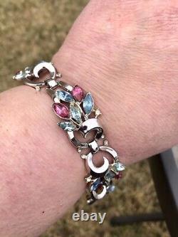 VTG Alfred Philippe Trifari Pat Pend 1930 Book Piece Pastel Rhinestone Bracelet