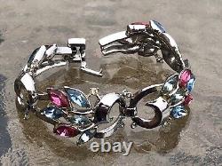 VTG Alfred Philippe Trifari Pat Pend 1930 Book Piece Pastel Rhinestone Bracelet