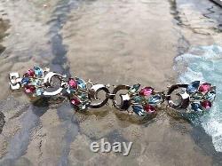 VTG Alfred Philippe Trifari Pat Pend 1930 Book Piece Pastel Rhinestone Bracelet