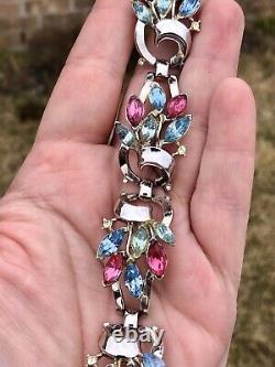 VTG Alfred Philippe Trifari Pat Pend 1930 Book Piece Pastel Rhinestone Bracelet