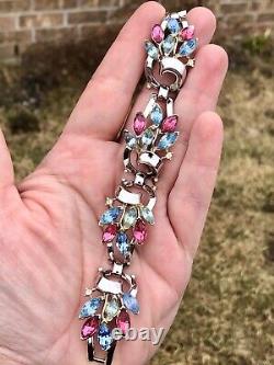 VTG Alfred Philippe Trifari Pat Pend 1930 Book Piece Pastel Rhinestone Bracelet