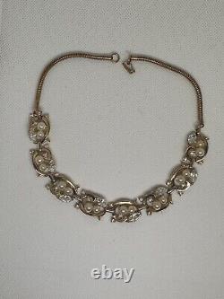 VTG Alfred Philippe Trifari Pat Pend Necklace Diamante Pearl & Gold Plate c1940
