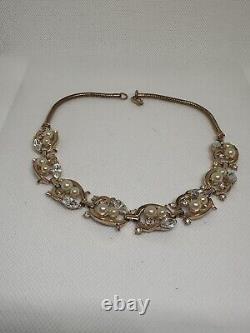 VTG Alfred Philippe Trifari Pat Pend Necklace Diamante Pearl & Gold Plate c1940