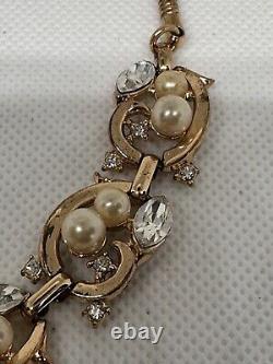 VTG Alfred Philippe Trifari Pat Pend Necklace Diamante Pearl & Gold Plate c1940