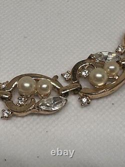 VTG Alfred Philippe Trifari Pat Pend Necklace Diamante Pearl & Gold Plate c1940