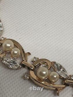 VTG Alfred Philippe Trifari Pat Pend Necklace Diamante Pearl & Gold Plate c1940