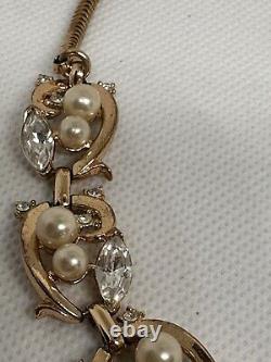 VTG Alfred Philippe Trifari Pat Pend Necklace Diamante Pearl & Gold Plate c1940